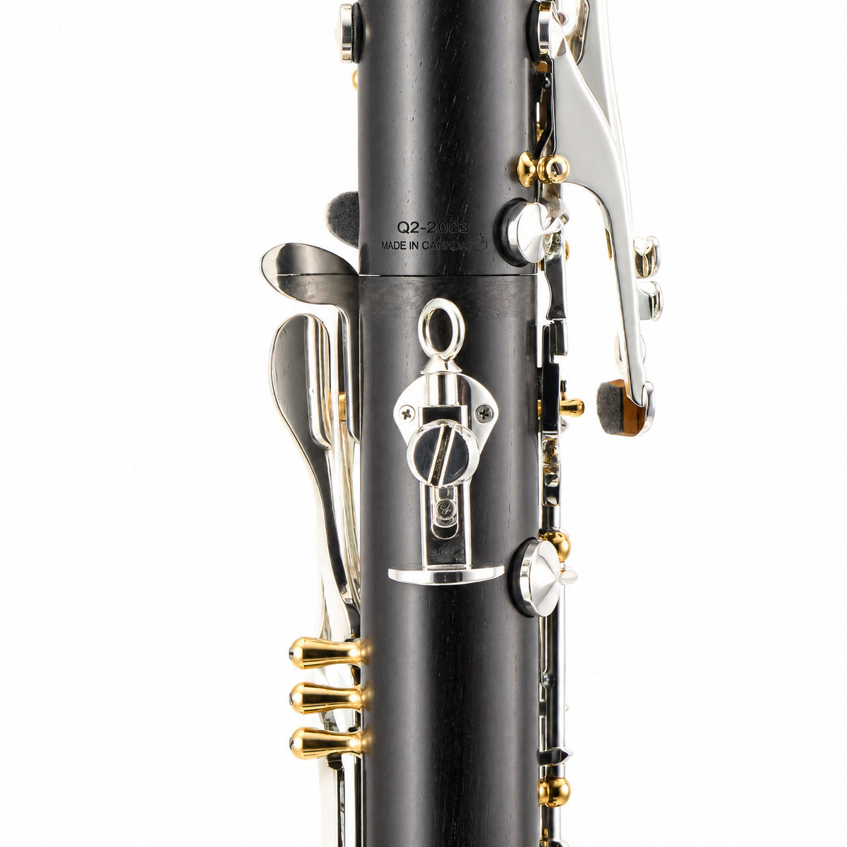 Backun BCLAQG-SKGE Q-Series A Clarinet in Grenadilla with Silver Keys, Gold Posts. Left Eb Key