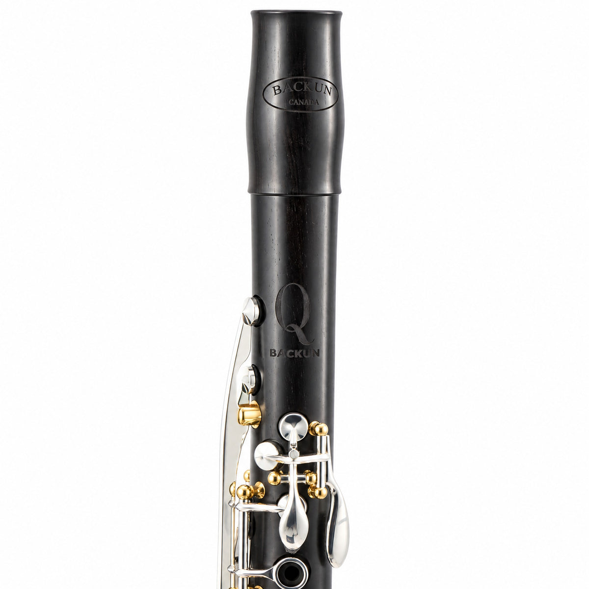Backun BCLAQG-SKGE Q-Series A Clarinet in Grenadilla with Silver Keys, Gold Posts. Left Eb Key