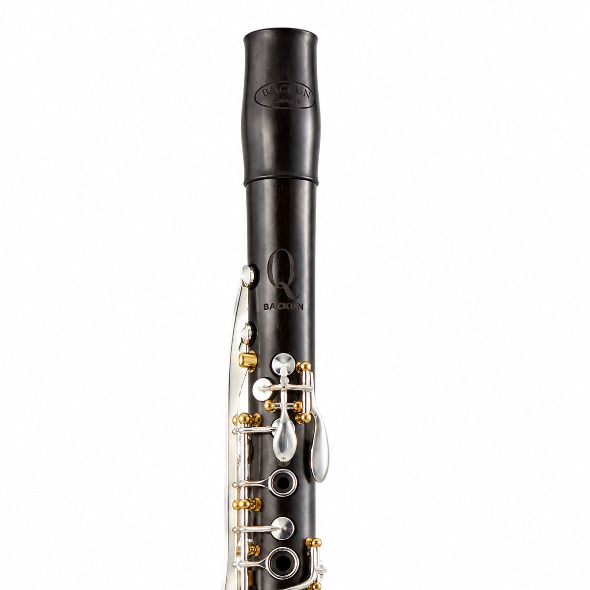 Backun BCLAQG-SKGE Q-Series A Clarinet in Grenadilla with Silver Keys, Gold Posts. Left Eb Key