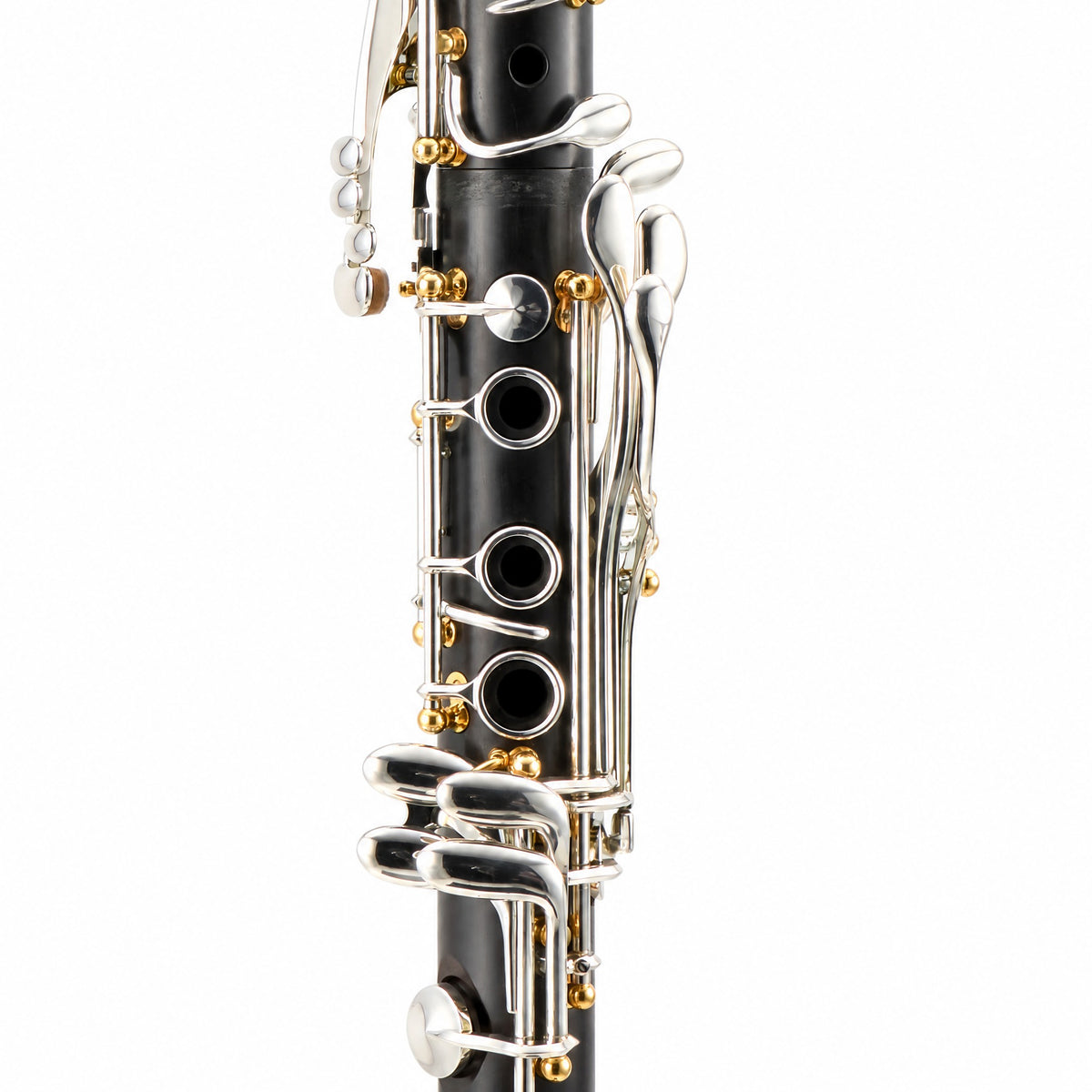 Backun BCLAQG-SKGE Q-Series A Clarinet in Grenadilla with Silver Keys, Gold Posts. Left Eb Key