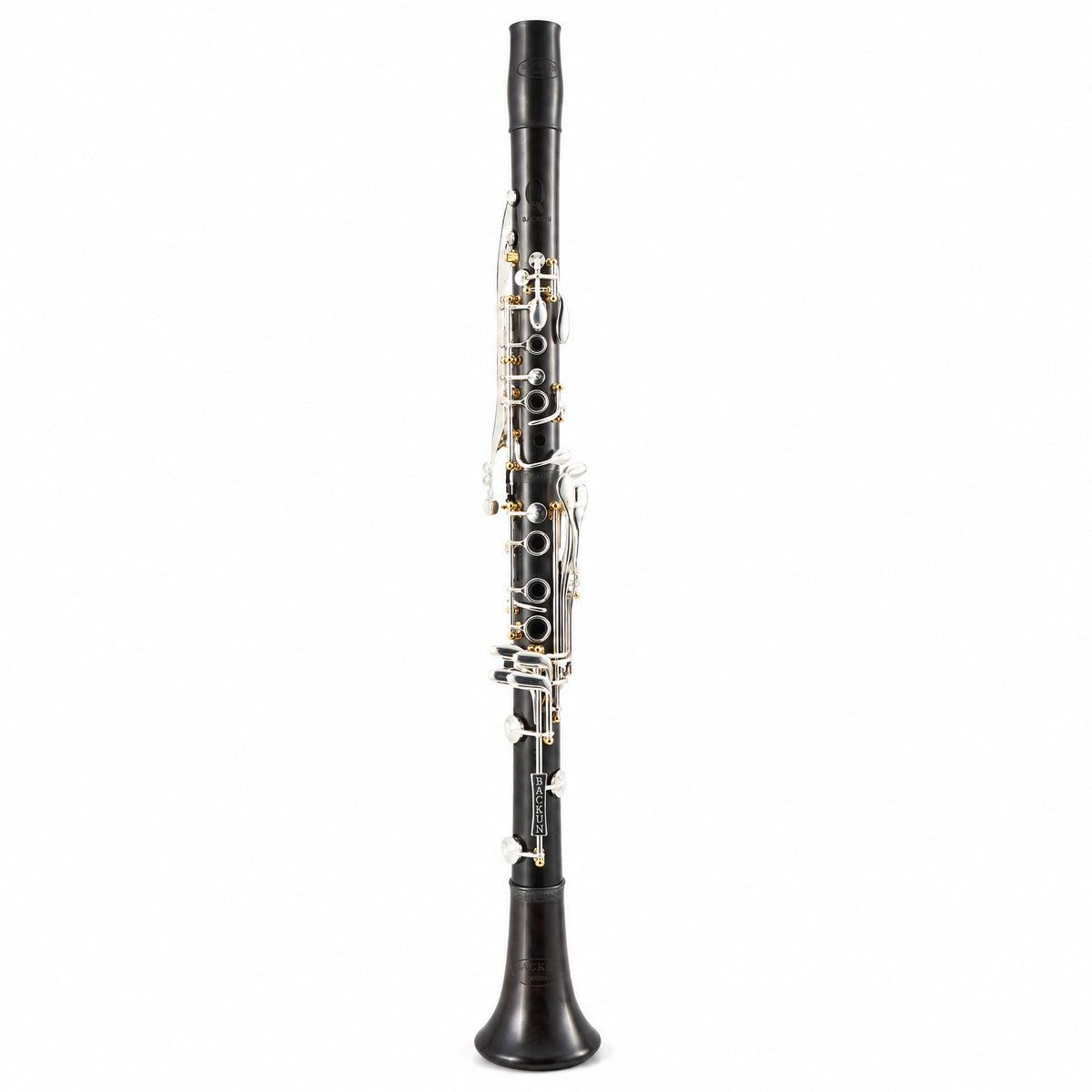 Backun BCLAQG-SKGE Q-Series A Clarinet in Grenadilla with Silver Keys, Gold Posts. Left Eb Key