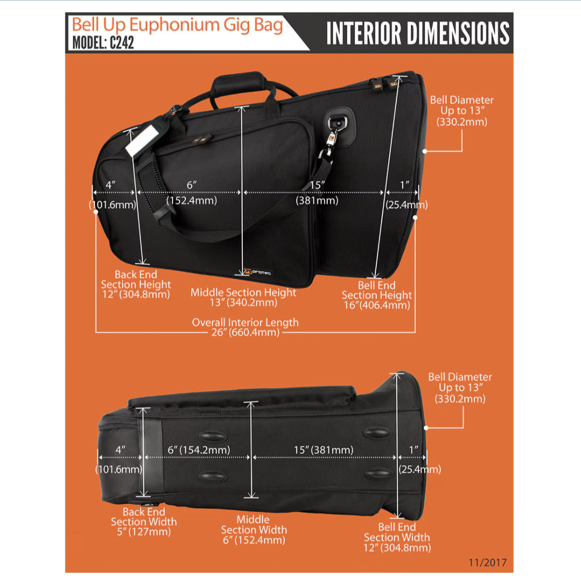 Protec Model C242 Gold Series Bell Up Euphonium Gig Bag