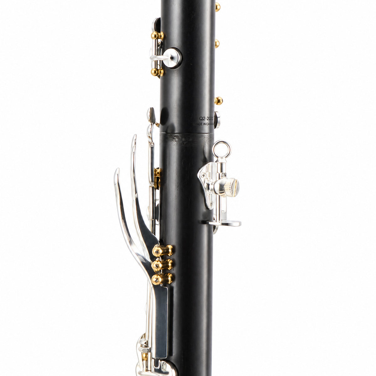 Backun BCLAQG-SKGE Q-Series A Clarinet in Grenadilla with Silver Keys, Gold Posts. Left Eb Key