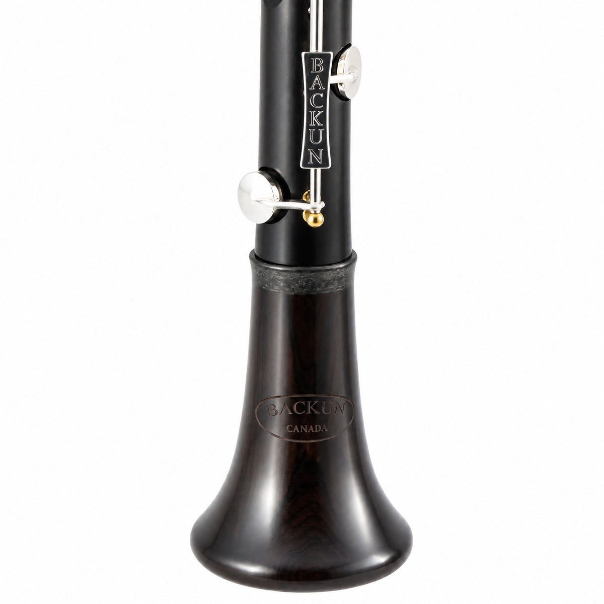 Backun BCLAQG-SKGE Q-Series A Clarinet in Grenadilla with Silver Keys, Gold Posts. Left Eb Key