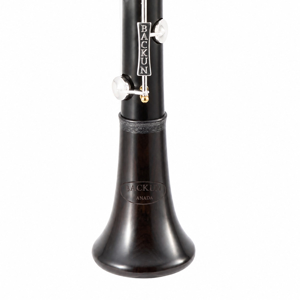Backun BCLAQG-SKGE Q-Series A Clarinet in Grenadilla with Silver Keys, Gold Posts. Left Eb Key