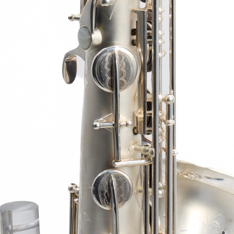 Buescher 400 Top Hat & Cane Tenor Saxophone in Satin Silver SN 309409 EXQUISITE- for sale at BrassAndWinds.com