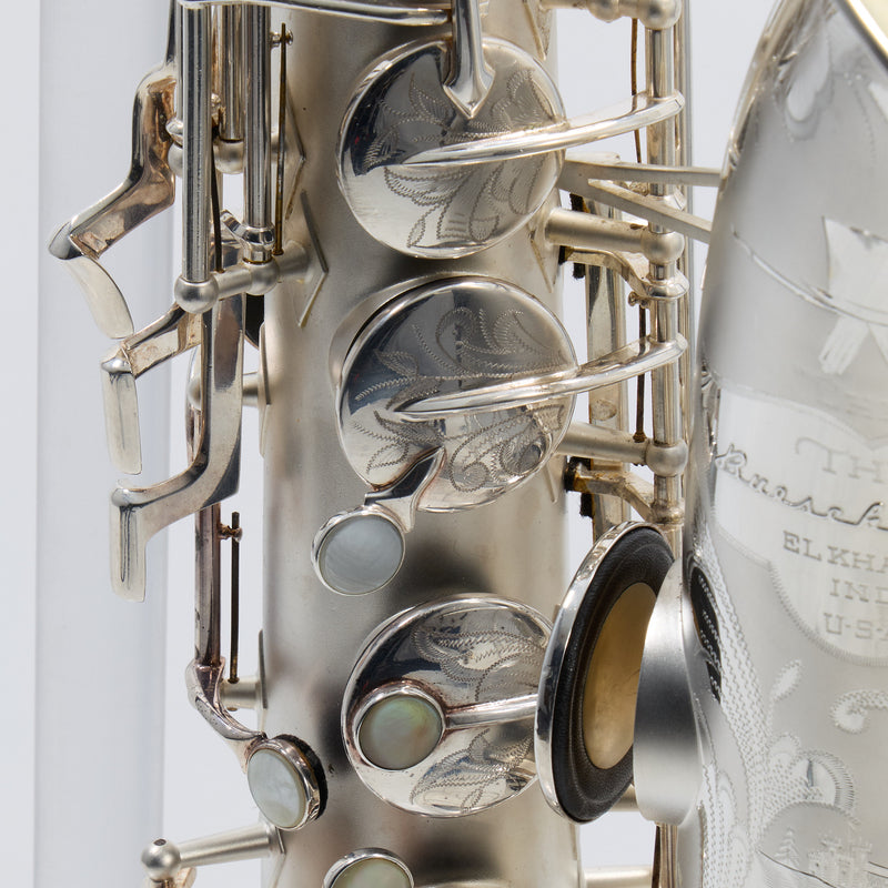 Buescher 400 Top Hat & Cane Tenor Saxophone in Satin Silver SN 309409 EXQUISITE- for sale at BrassAndWinds.com