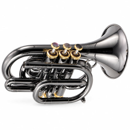 CarolBrass CPT-3000 BlackHawk Professional Bb Pocket Trumpet in Black NIckel