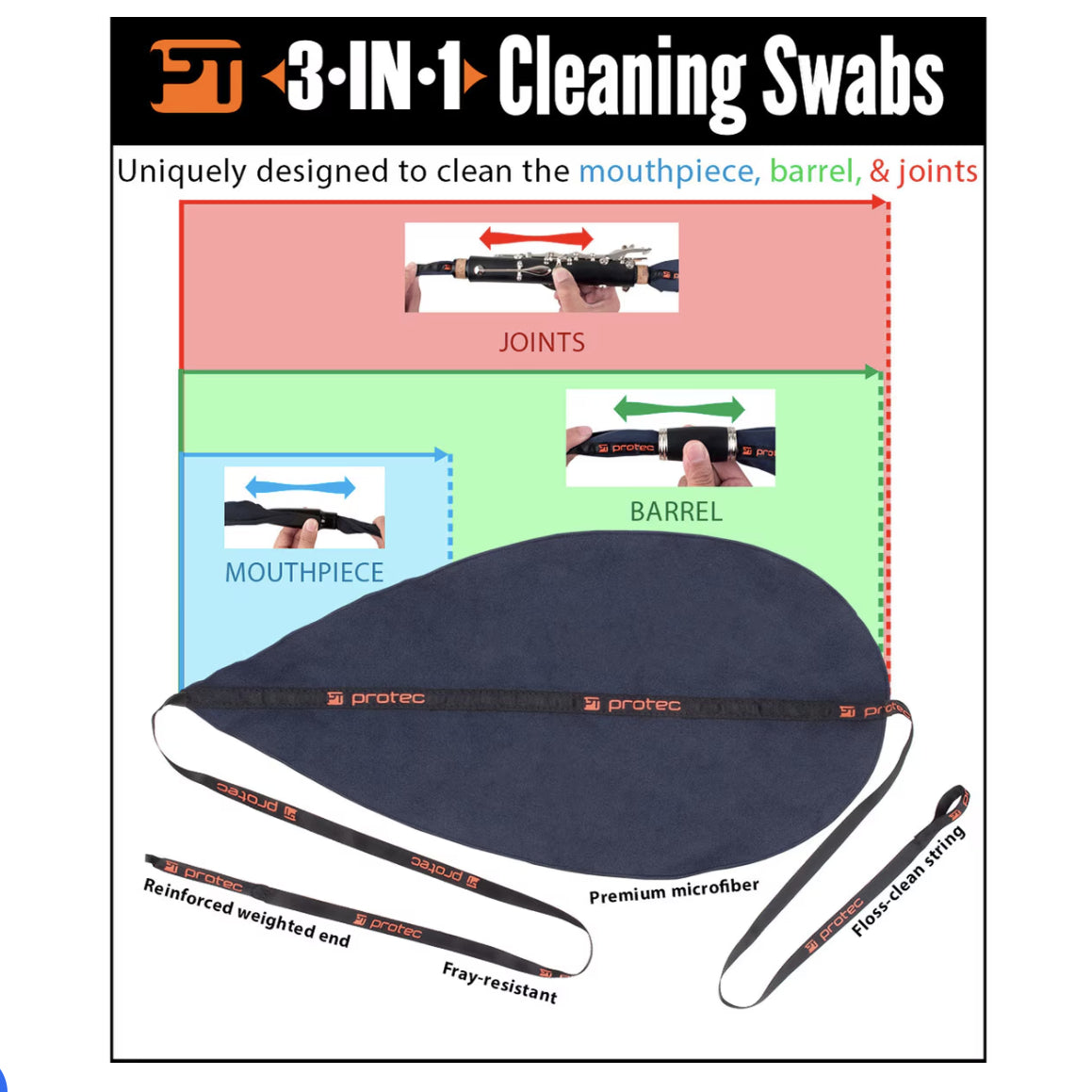 Protec Model A125 Microfiber Swab for A/Bb Clarinet