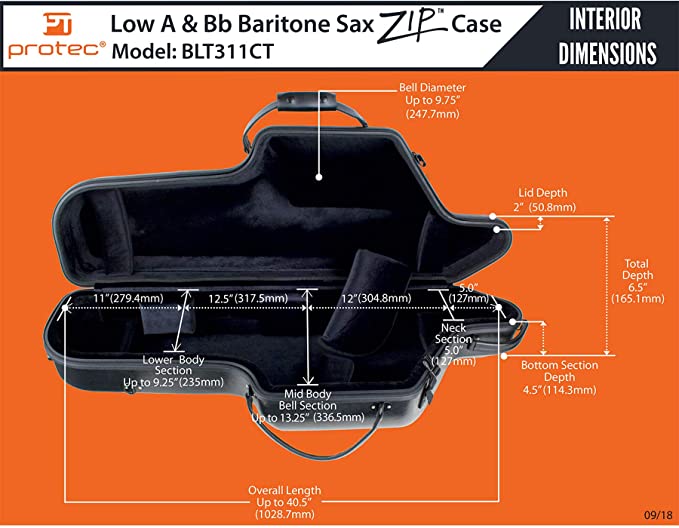 Protec Model BLT311CT Micro Zip ABS Baritone Saxophone Case with Wheels