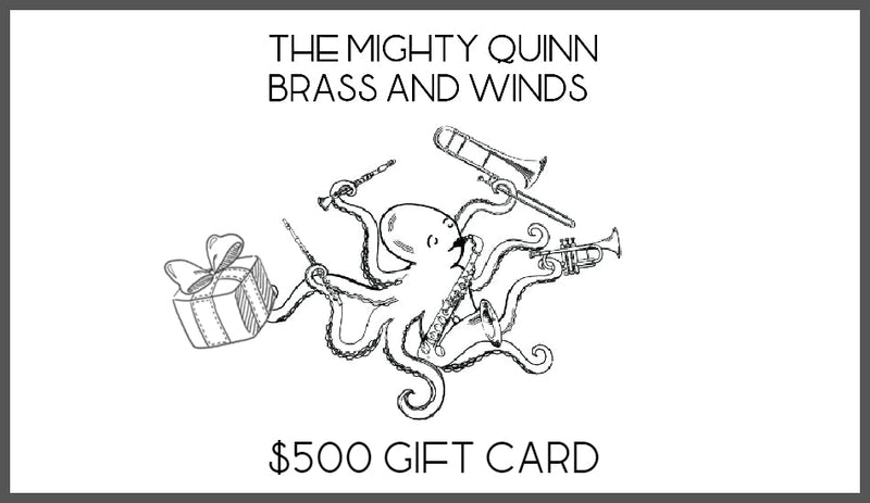 The Mighty Quinn Brass and Winds Gift Cards- for sale at BrassAndWinds.com