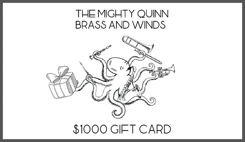 The Mighty Quinn Brass and Winds Gift Cards- for sale at BrassAndWinds.com