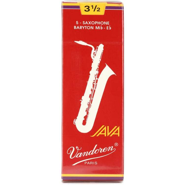 Vandoren SR3435R JAVA Red Baritone Saxophone Reeds, Strength 3.5, Box of 5- for sale at BrassAndWinds.com