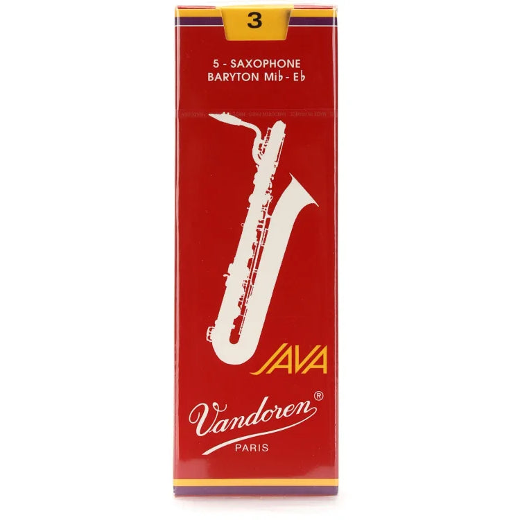 Vandoren SR343R JAVA Red Baritone Saxophone Reeds, Strength 3, Box of 5- for sale at BrassAndWinds.com