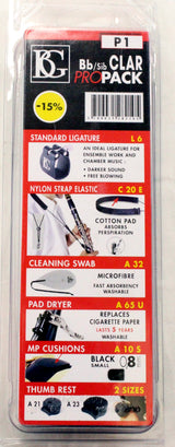 BG Model P1 Pro Pack for Bb Clarinet w/ Strap, Lig/Cap, Thumb Rest, Pad Dryer, Mpce Cushion- for sale at BrassAndWinds.com