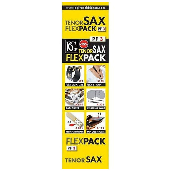 BG Model PF3 Flex Pack for Tenor Saxophone (Strap, Lig/Cap, Swab, Pad Dryer, Mpc Cushions)- for sale at BrassAndWinds.com