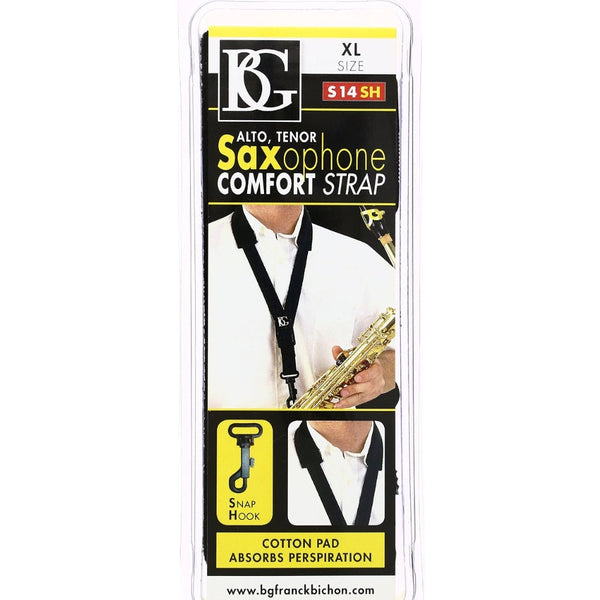 BG Model S14SH Alto/Tenor Saxophone XL Cotton Padded Comfort Strap with Snap Hook- for sale at BrassAndWinds.com