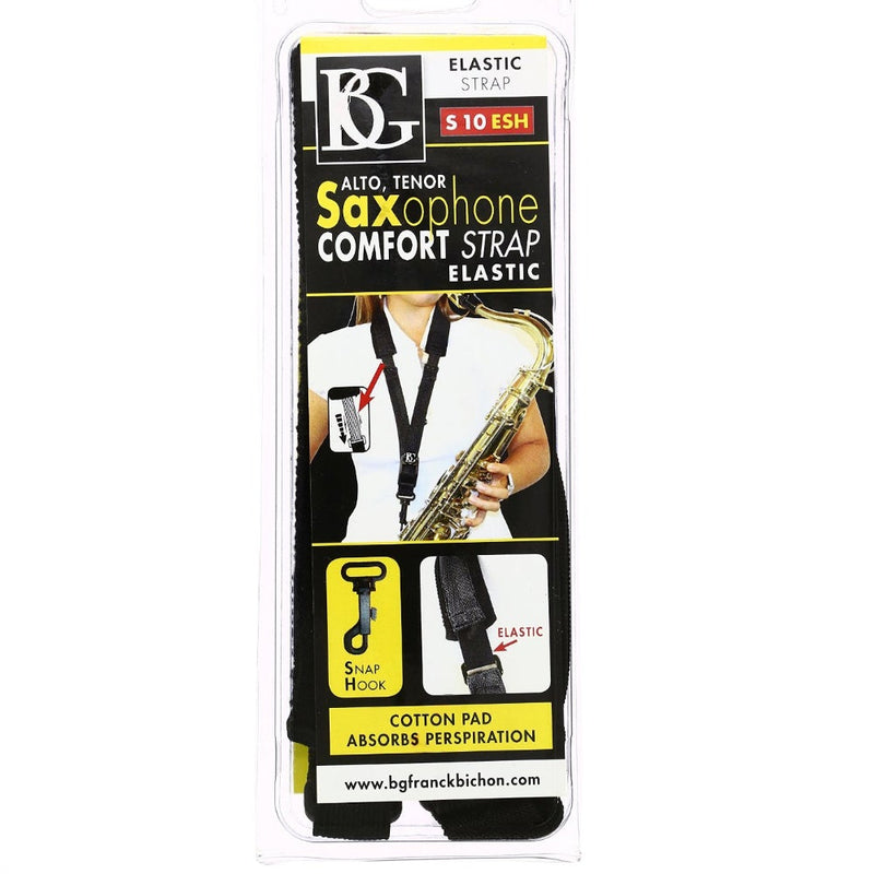 BG S10ESH Large Alto/Tenor Comfort Elastic Saxophone Strap with Snap Hook- for sale at BrassAndWinds.com