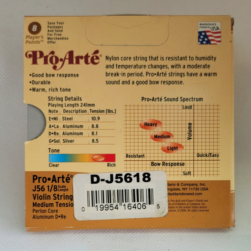D'Addario D-J5618 Pro-Arte Medium Tension 1/8 Size Violin Strings BRAND NEW- for sale at BrassAndWinds.com